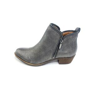 Lucky Brand Gray Leather Zip Ankle Booties Low Heel Western Style Women US 6